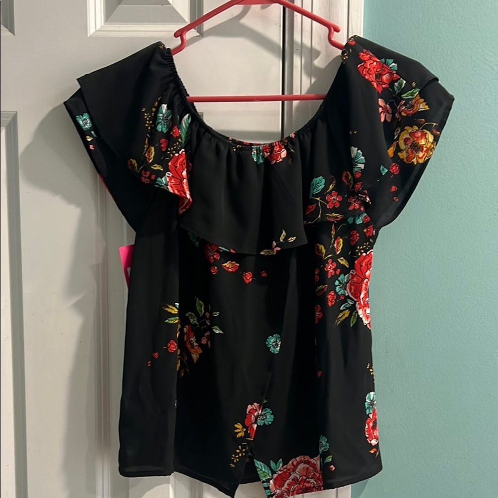 Floral Black Top
